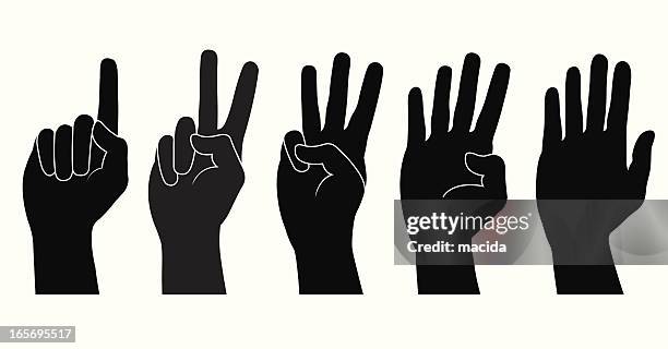 black hands counting from one to five on white background - counting stock illustrations