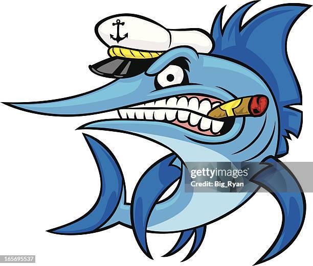 ilustraciones, imágenes clip art, dibujos animados e iconos de stock de capitán marlin - pez espada