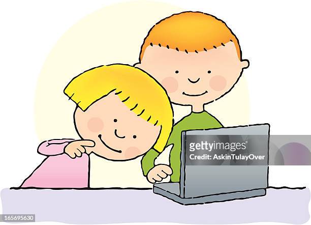 children will learn about pc - children playing video games on sofa stock illustrations