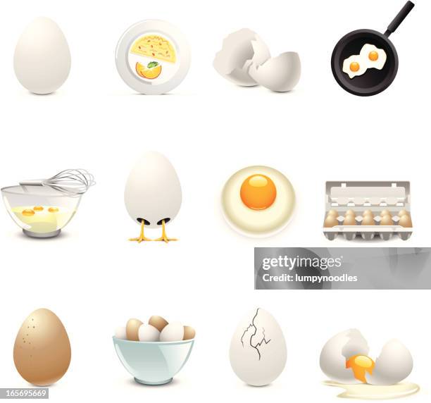 montage of egg related illustrations - fried egg stock illustrations