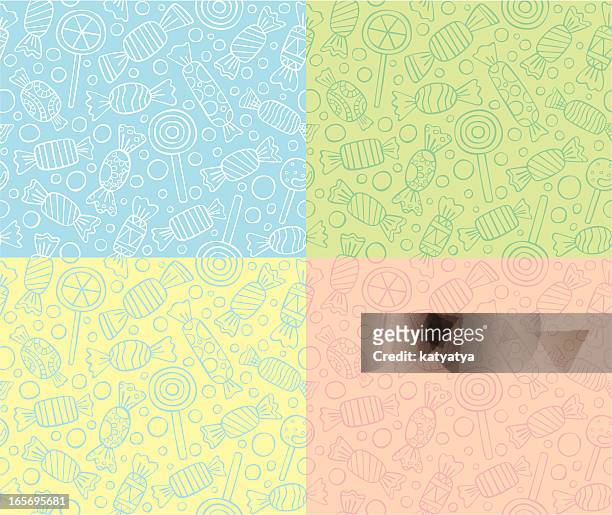 seamless patterns of candies and lollipops - lollipop background stock illustrations