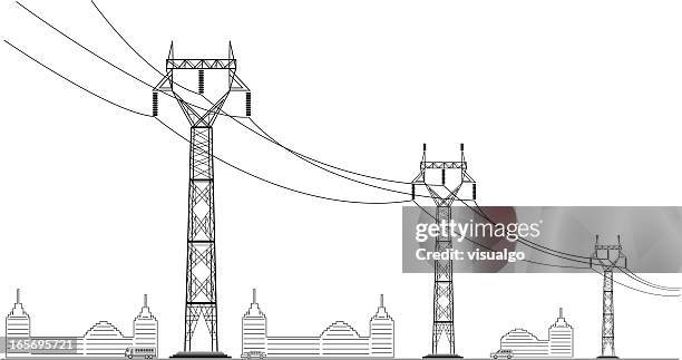 electricity pylons - electrical tower stock illustrations