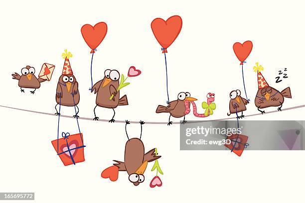 valentine's birds - ribbon worm stock illustrations
