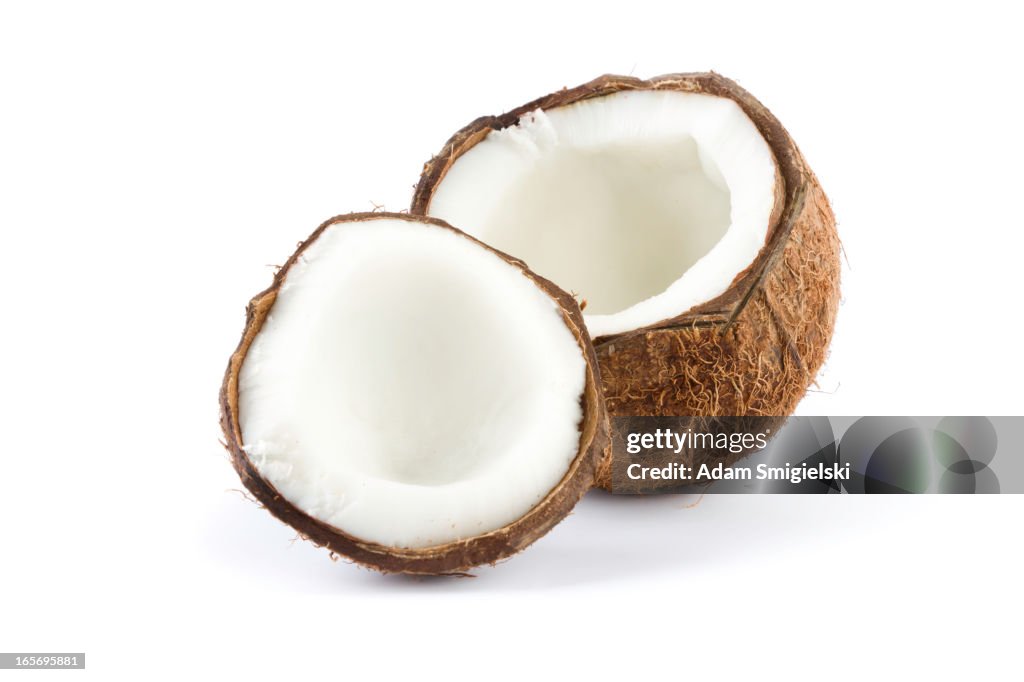 Broken coconut isolated on white