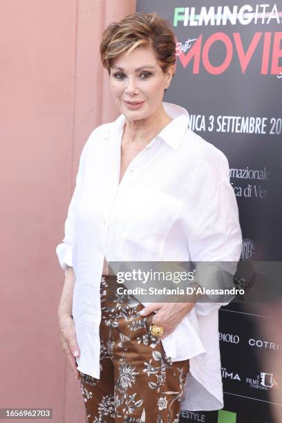 Edwige Fenech attends a photocall for the Filming Italy Best Movie Award 2023 at the 80th Venice International Film Festival on September 03, 2023 in...