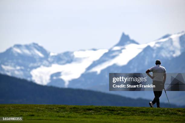 Matt Fitzpatrick of England walks around the 7th hole during Day Four of the Omega European Masters at Crans-sur-Sierre Golf Club on September 03,...