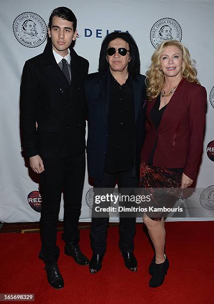 Nick Simmons, Gene Simmons and Shannon Tweed attend The Friars Club Roast Honors Jack Black at New York Hilton and Towers on April 5, 2013 in New...