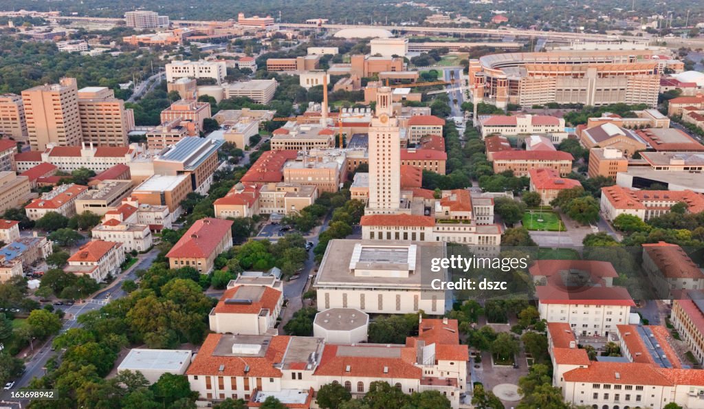 University of Texas UT Austin campus aerial view from Helicopter