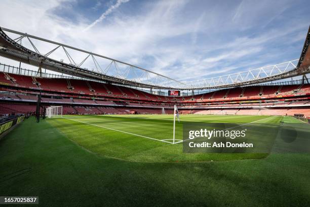 General view of the Emirates Stadium ahead of the Premier League match between Arsenal FC and Manchester United at Emirates Stadium on September 03,...