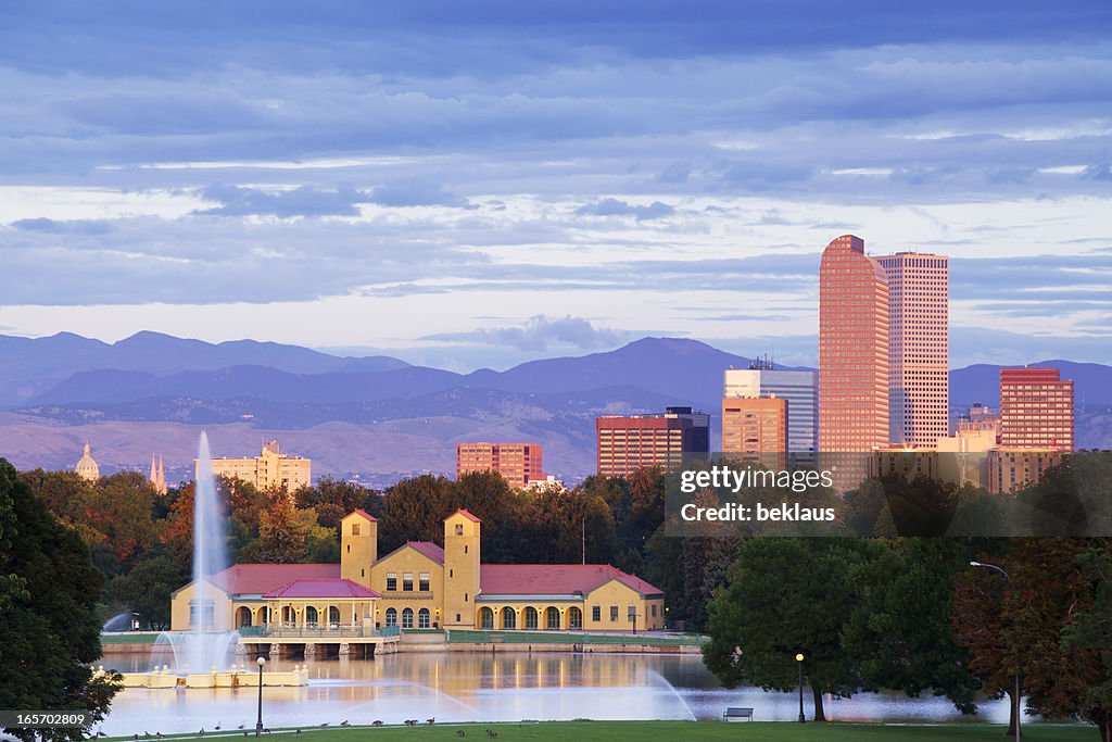 Denver Colorado City Park and Skyline at Sunrise