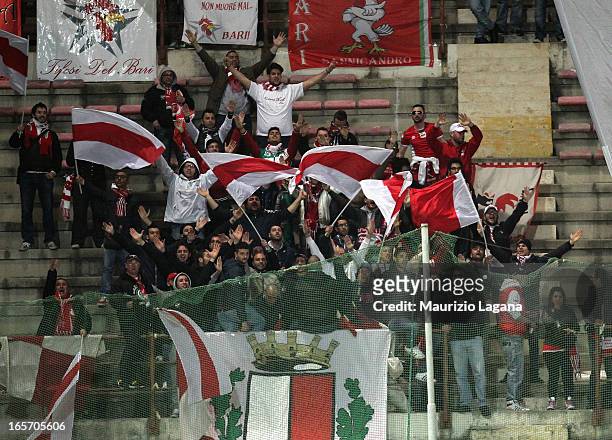 Bari fans show their support during the Serie B match between Reggina Calcio and AS Bari at Stadio Oreste Granillo on April 5, 2013 in Reggio...
