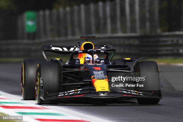 Max Verstappen of the Netherlands driving the Oracle Red Bull Racing RB19 on track during the F1 Grand Prix of Italy at Autodromo Nazionale Monza on...