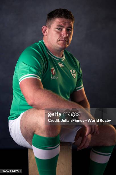 Tadhg Furlong of Ireland of Ireland poses for a portrait during the Ireland Rugby World Cup 2023 Squad photocall on September 01, 2023 in Tours,...