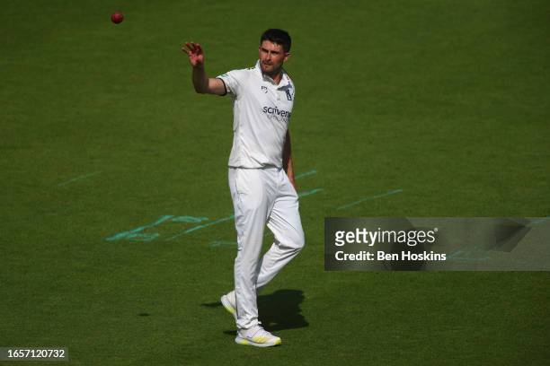 Will Rhodes of Warwickshire in action during day one of the LV= Insurance County Championship Division 1 match between Surrey and Warwickshire at The...