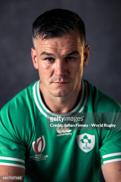Johnny Sexton of Ireland poses for a portrait during the Ireland Rugby World Cup 2023 Squad photocall on September 01, 2023 in Tours, France.