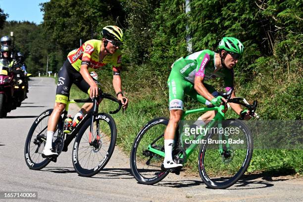 Aaron Van Der Beken of Belgium and Team Bingoal WB and Alessandro Tonelli of Italy and Team Green Project – Bardiani Csf – Faizanè compete in the...