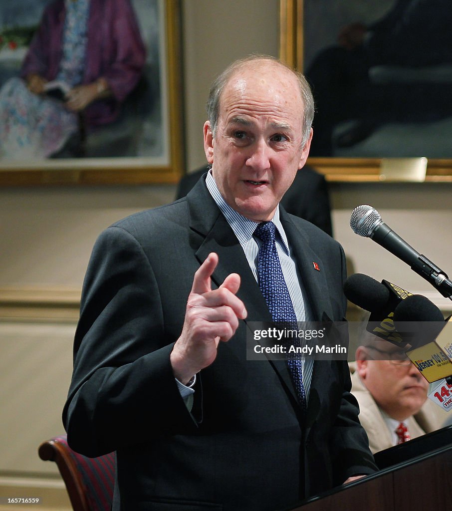 Rutgers University President Robert L. Barchi And Board Of Governors Chair Ralph Izzo Press Conference