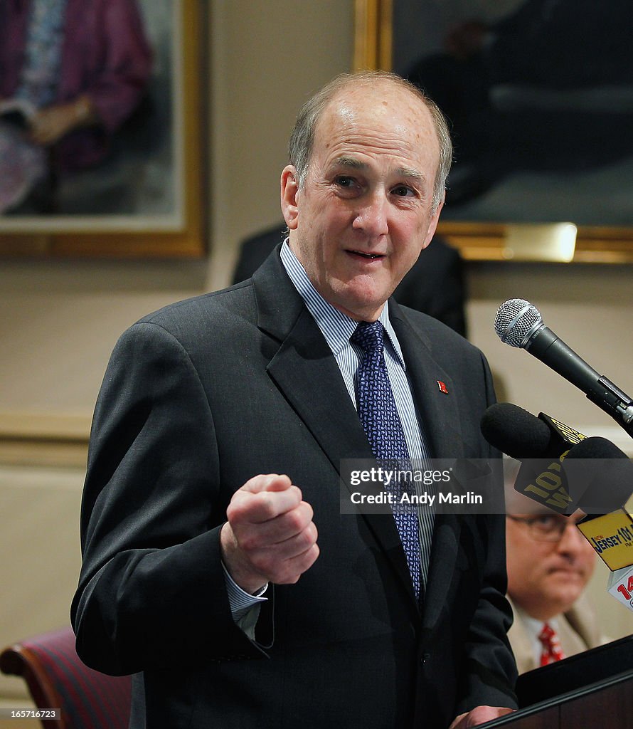 Rutgers University President Robert L. Barchi And Board Of Governors Chair Ralph Izzo Press Conference