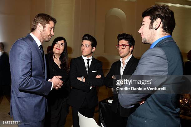 Gerard Butler and Piero Barone, Gianluca Ginoble and Ignazio Boschetto of Il Volo attend the gala dinner by Antonello Colonna for the movie 'Olympus...