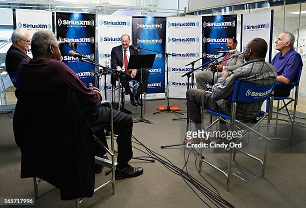 Senator Bill Bradley hosts a special edition of his SiriusXM show "American Voices" featuring his 1972-73 NBA Champion New York Knicks teammates Phil...