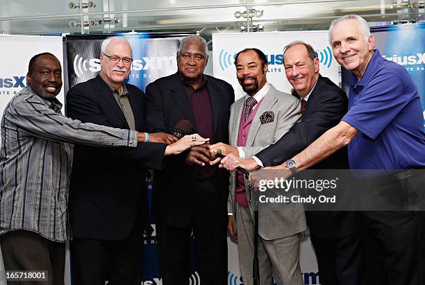 Champion New York Knicks teammates Earl 'The Pearl' Monroe, Phil Jackson, Willis Reed, Walt 'Clyde' Frazier, Senator Bill Bradley and Jerry Lucas...