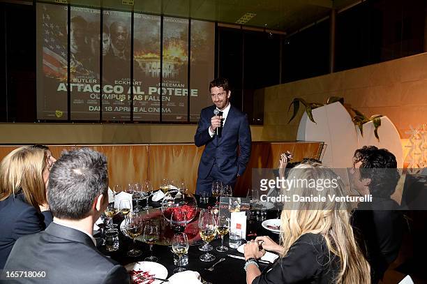 Gerard Butler attends a gala dinner by Antonello Colonna for the movie 'Olympus Has Fallen' on April 5, 2013 in Rome, Italy.