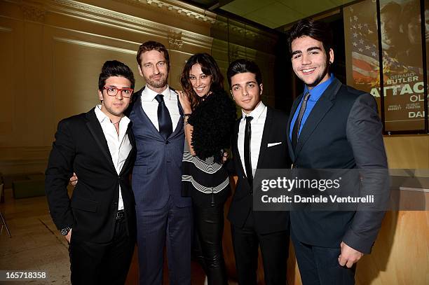 Gerard Butler, Madalina Ghenea, Piero Barone, Gianluca Ginoble and Ignazio Boschetto of Il Volo attend the gala dinner by Antonello Colonna for the...