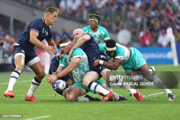Scotland's wing Duhan Van Der Merwe, South Africa's hooker Malcolm Marx, Scotland's hooker Dave Cherry, South Africa's wing Kurt-Lee Arendse and...