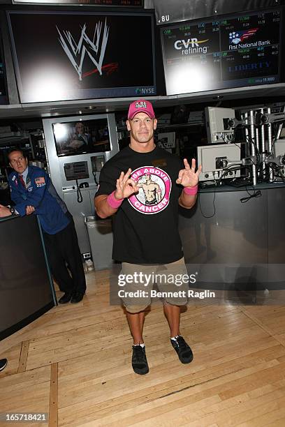 Actor John Cena rings the closing bell at the New York Stock Exchange on April 5, 2013 in New York City.