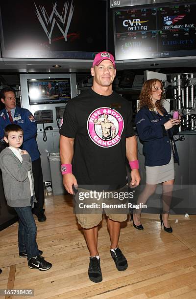 Actor John Cena rings the closing bell at the New York Stock Exchange on April 5, 2013 in New York City.