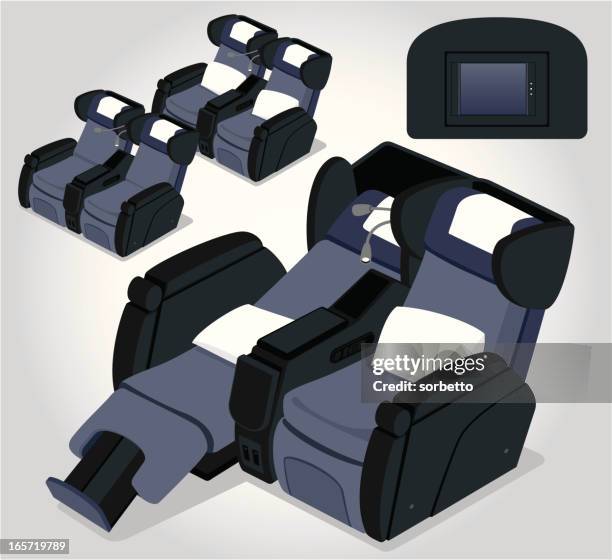 business aircraft seats illustrations in various positions - vehicle seat stock illustrations