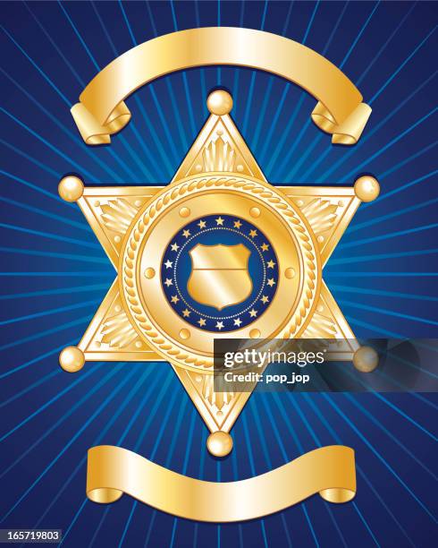 a blue background with a gold police badge - police badge stock illustrations