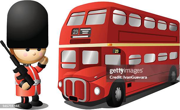 royal-english- guard und busse london - british royal guard stock-grafiken, -clipart, -cartoons und -symbole