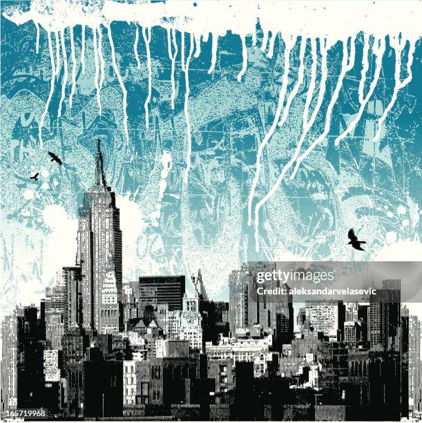new york city winter grunge - empire state building vector stock illustrations
