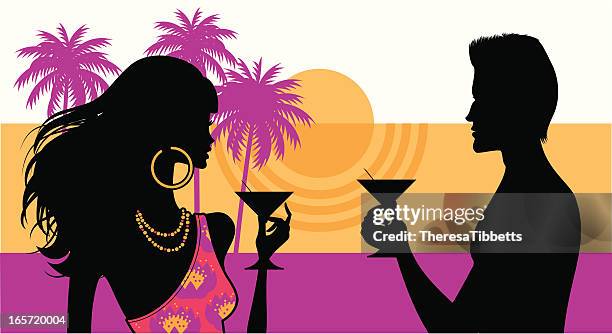 beach drinks - man drinking cocktail stock illustrations