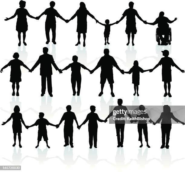 people holding hands - united we stand - holding hands stock illustrations
