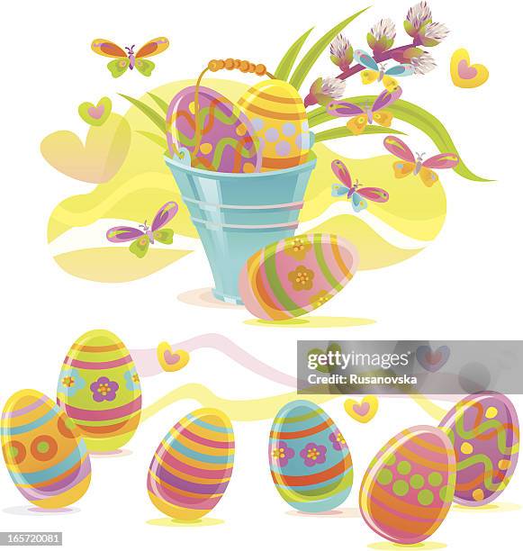 easter eggs - willow tree stock illustrations