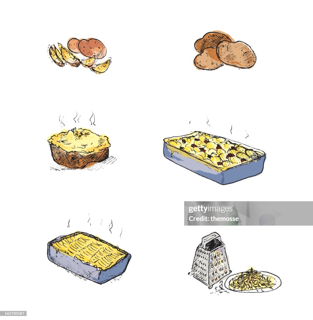 Potatoes and potato dishes (hand drawn)
