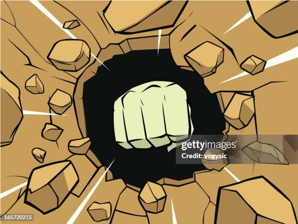 wall breaking - knuckles stock illustrations
