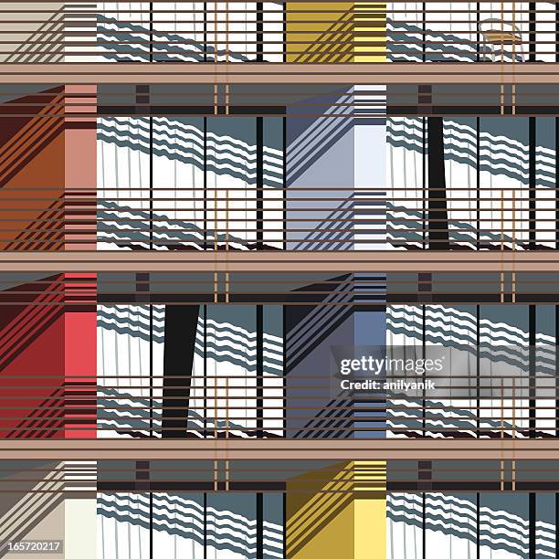 colorful building (seamless pattern) - facade stock illustrations