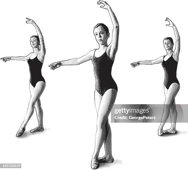 engraving of ballerinas - professional dancer stock illustrations