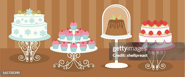 cakes and cupcakes - strawberry shortcake stock illustrations