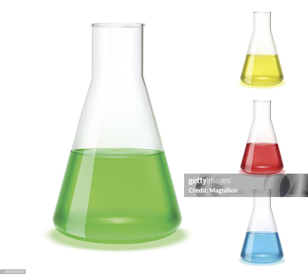 Assorted colored laboratory flasks