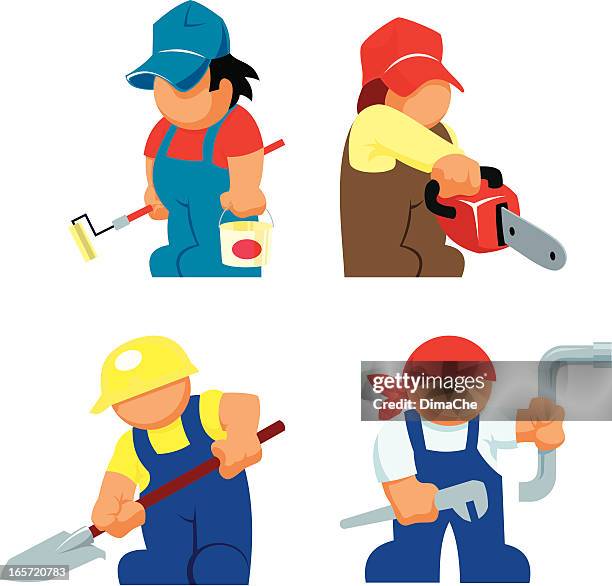 workers team - chainsaw stock illustrations