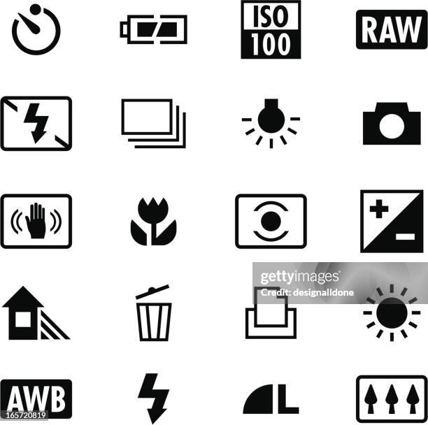 illustrazioni stock, clip art, cartoni animati e icone di tendenza di le icone della fotocamera digitale - bilanciamento del bianco