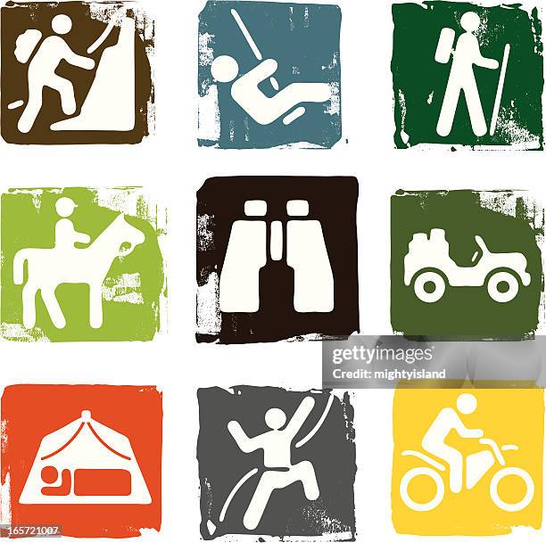 stockillustraties, clipart, cartoons en iconen met outdoor pursuit icons - touwschommel