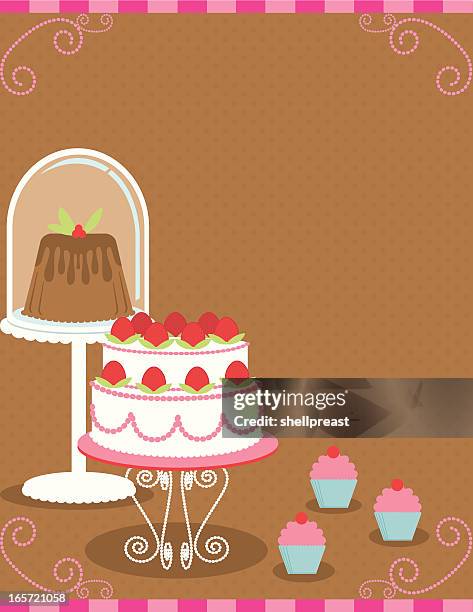 cakes and cupcakes border - strawberry shortcake stock illustrations