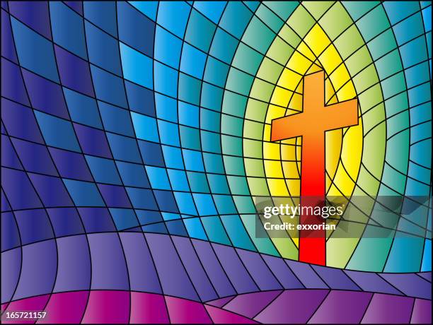 crucifix stained glass - stained glass stock illustrations