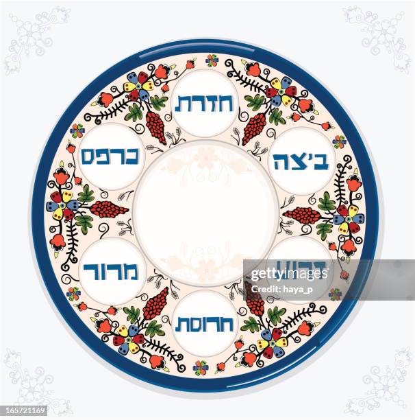 ilustrações de stock, clip art, desenhos animados e ícones de pesach placa em azul guardanapo - seder