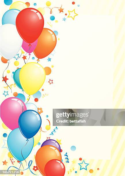 blank design with colorful balloon illustrations - confetti light blue background stock illustrations